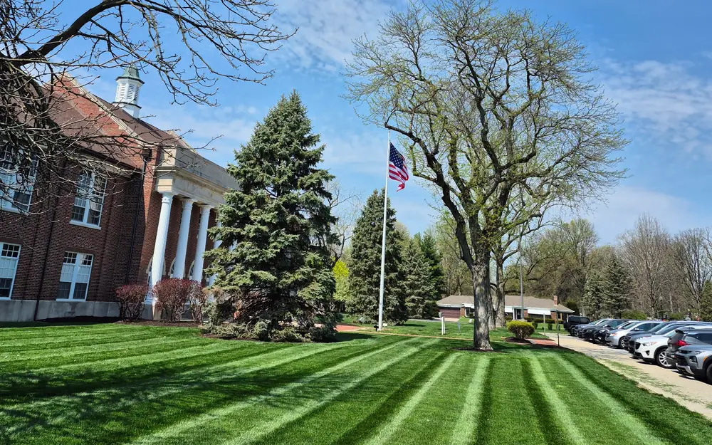 Striped commercial lawn and grounds maintained weekly at an Indianapolis, IN property